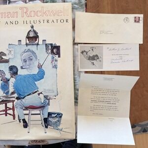 Norman Rockwell Signed Bookplate Coffee Table Book w/ 1974 Letter‎ & Envelope